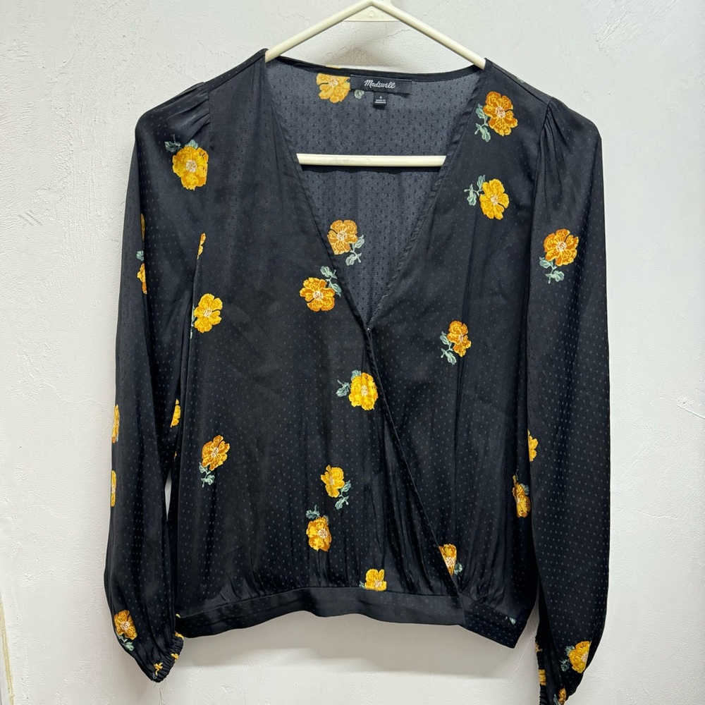 Madewell Bubble-Sleeve Wrap Floral Blouse